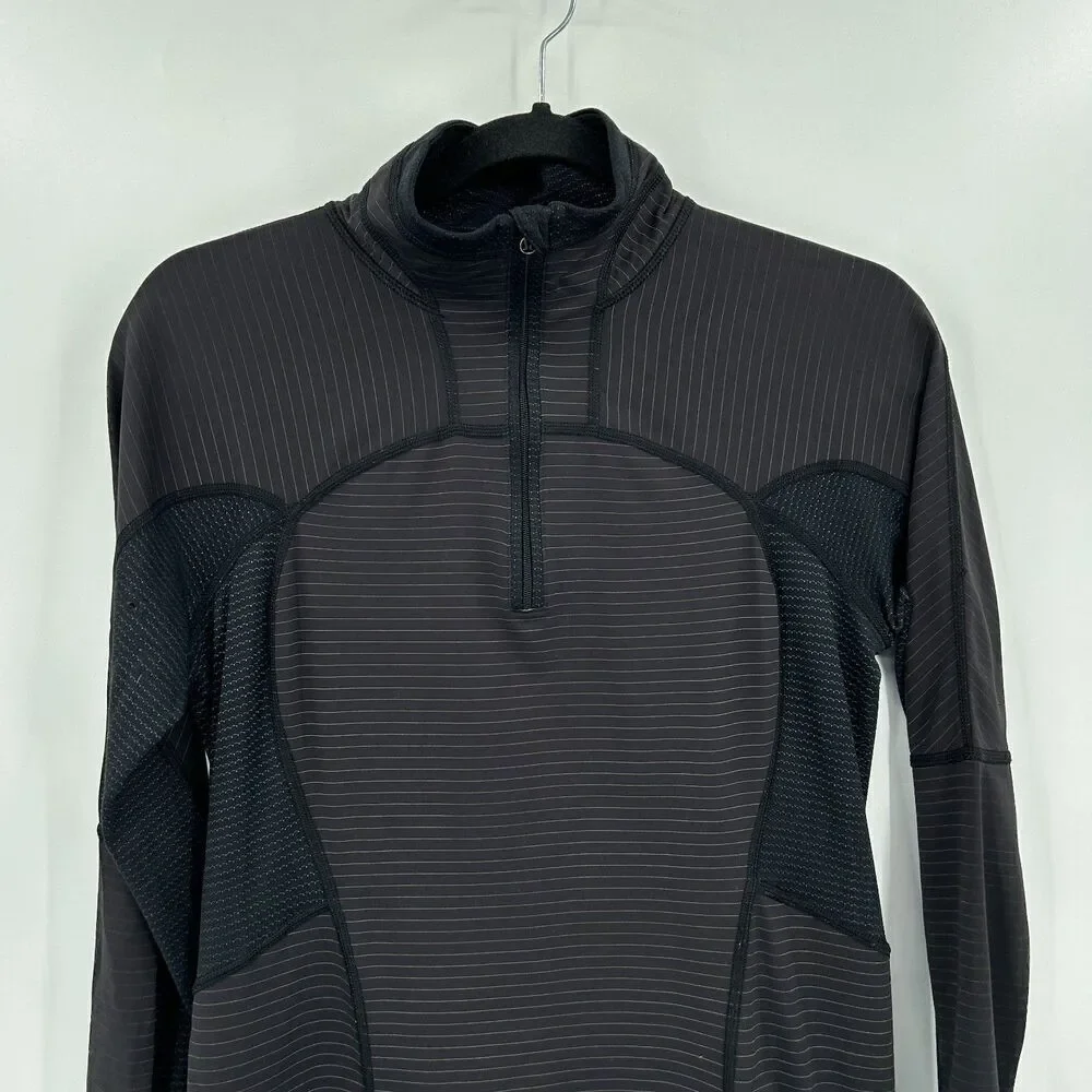 LULULEMON Run For Gold 1/2 Zip Black White Striped Athletic Pullover Top Size 8